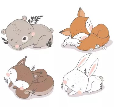 Zvierací kamaráti spiaci karikatúra - Tenstickers