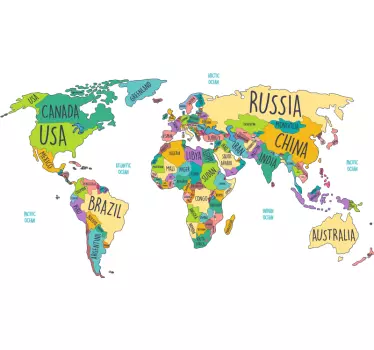 Politická mapa sveta samolepka na stenu - Tenstickers