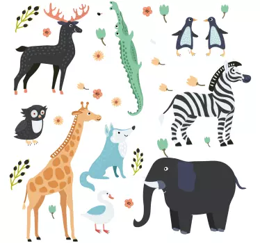 šťastné zvieratá v parku detská samolepka na stenu - Tenstickers