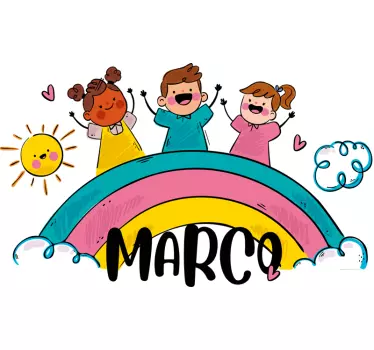 Deti sa hrajú na dúhovom ilustračnom obraze na stenu - Tenstickers