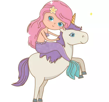 Nálepka pre deti morská panna a jednorožec fantázia - Tenstickers