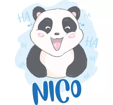 Detská panda prekvapená samolepkou na stenu s menom dieťaťa - Tenstickers
