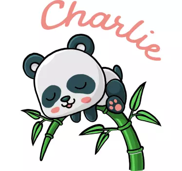 Panda s bambusom a štítkom na stenu pre dieťa - Tenstickers