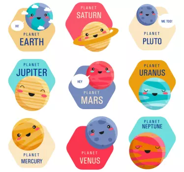 Slnečná sústava karikatúra balíček vesmírna nálepka - Tenstickers