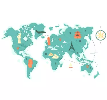Samolepka na stenu klišé mapa sveta - Tenstickers