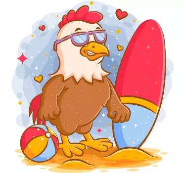 Kohút s nálepkou vtáka na surfovej doske - Tenstickers