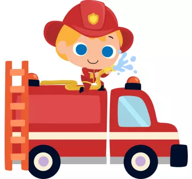 Hasič červené auto muž deti spálňa samolepka na stenu - Tenstickers