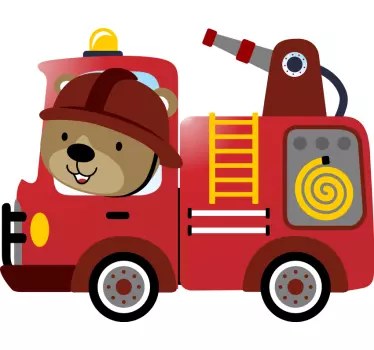 Nálepka pre deti hasičské auto s roztomilým medveďom - Tenstickers