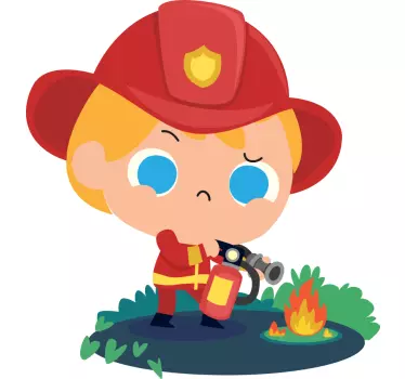 Hasič karikatúra deti spálňa samolepka na stenu - Tenstickers