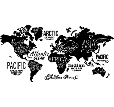 Mapa sveta s nálepkou na stenu s mapou - Tenstickers