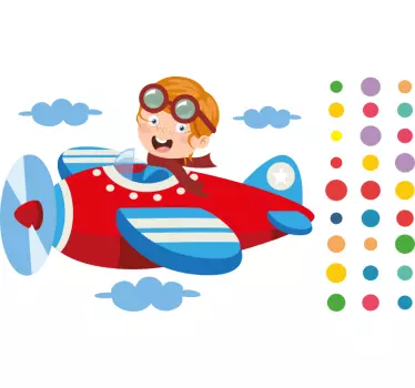 červené lietadlo s konfetami ilustračné nástenné umenie - Tenstickers