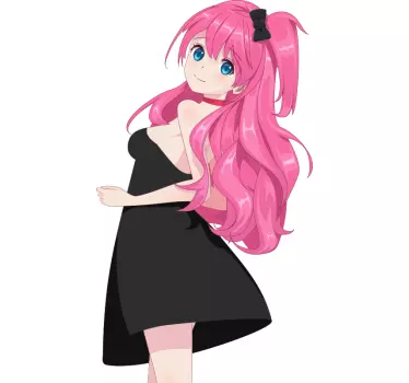 Anime dievča v elegantných čiernych šatách komiks na stenu - Tenstickers