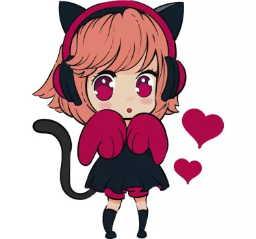 Anime dievča v mačacej čiapke karikatúra fototapeta - Tenstickers