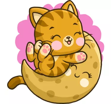 Nálepka pre deti roztomilá mačka na mesiaci - Tenstickers