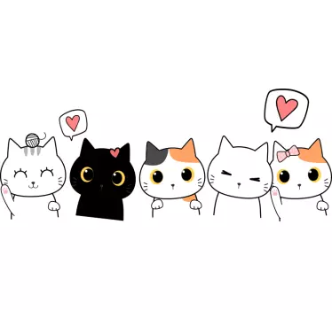 Anime mačky rodina karikatúra samolepka na stenu - Tenstickers