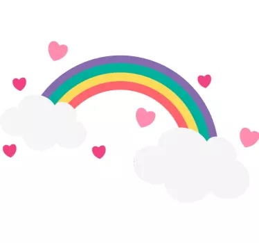 Dúha so srdiečkami okolo nej karikatúra nálepka - Tenstickers