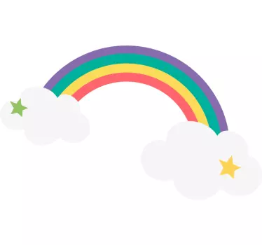 Karikatúra farebná dúha s mrakmi karikatúra samolepka na stenu - Tenstickers