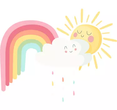 šťastné slnko a mraky s dúhovým komiksom na stenu - Tenstickers