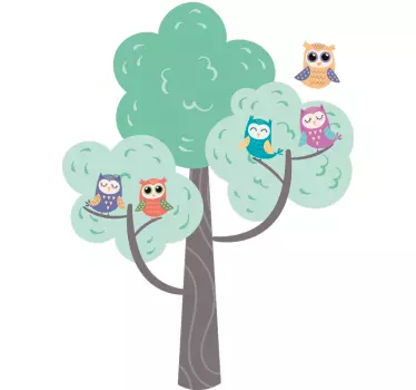 Farebný strom so sovami ilustračný obraz na stene - Tenstickers
