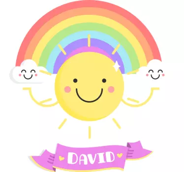 Slnečná a dúhová personalizovaná samolepka na stenu pre dieťa - Tenstickers