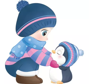 Anime dievča s ilustráciou tučniaka na stene - Tenstickers