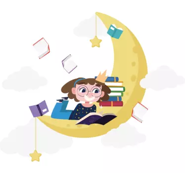 Nálepka pre deti Čítajúca dievčina na mesiaci - Tenstickers