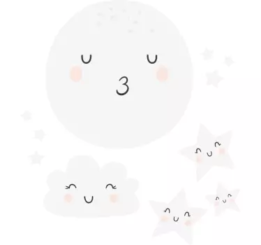 Spiaci mesiac, mraky a hviezdy ilustrácia wall art - Tenstickers