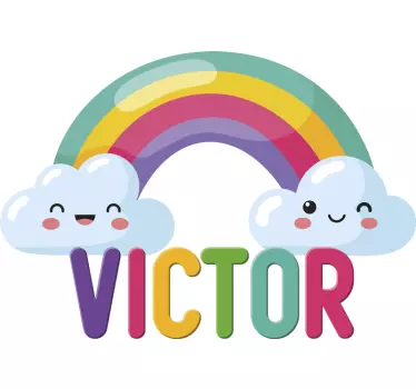 Dúha prispôsobené meno s modrými mrakmi ilustrácia nástenná maľba - Tenstickers