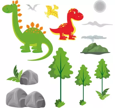 Nálepka pre deti farebná scéna s dinosaurami - Tenstickers