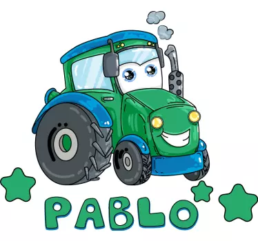 Kreslený traktor s vlastnou nálepkou s menom - Tenstickers