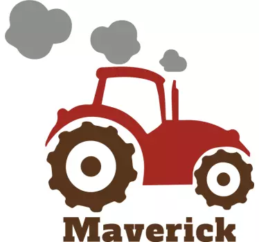 Traktor červený a hnedý s obtlačkom s menom hračky - Tenstickers