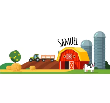 Zelený traktor na kopci s obtlačkom s menom hračky - Tenstickers