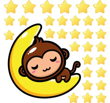Nálepka pre deti spící opička na mesiaci - Tenstickers