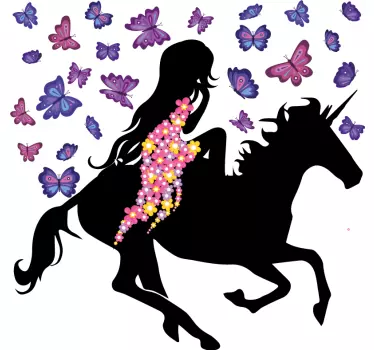 Nalépka jednorožec a motýle - Tenstickers