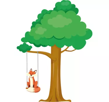 Ružová líška v lese s hojdačkou ilustrácia wall art - Tenstickers