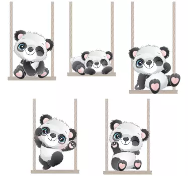 Detská panda na hojdačkách štítok s divými zvieratami - Tenstickers