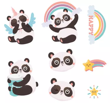 Nálepka pre deti s roztomilými pandími figúrkami - Tenstickers