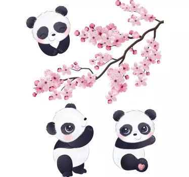 Detská panda na samolepke z divokého zvieraťa na jarnom strome - Tenstickers