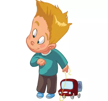 Nálepka pre deti hravý chlapec ťahajúci hračku - Tenstickers