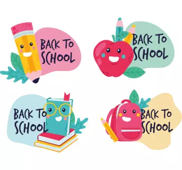 Späť do školy štítok s rôznymi symbolmi - Tenstickers