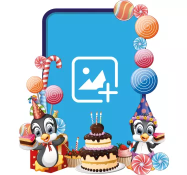 Tučniak narodeninový fotorámik detská Nálepky na stenu do spálne - Tenstickers