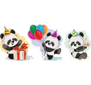 Narodeninová oslava panda ilustrácie nástenné umenie - Tenstickers