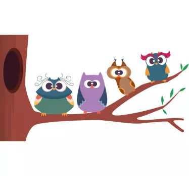 Nálepka pre deti očarujúca rodina sova - Tenstickers