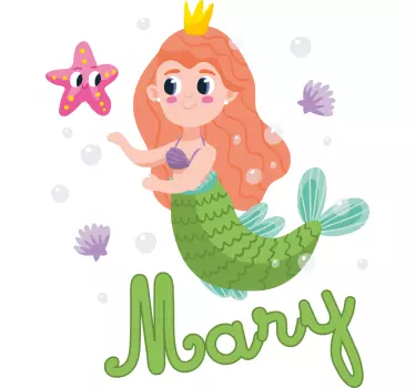 Nálepka pre deti s prispôsobením morskej panny - Tenstickers