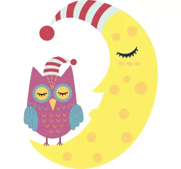 Nálepka pre deti spíaca sova luna - Tenstickers
