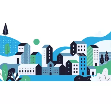 Modrá dedina hory ilustrácia stena umenie - Tenstickers