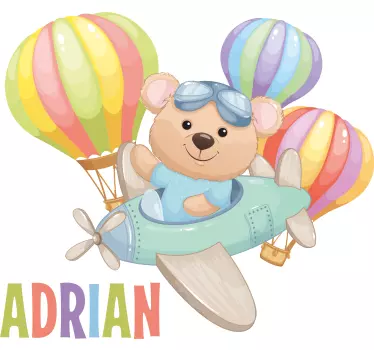 Roztomilý medveď v lietadle s balónmi ilustrácia nástenné umenie - Tenstickers