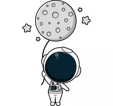 Roztomilý astronaut a mesiac balón ilustrácie nástenné umenie - Tenstickers
