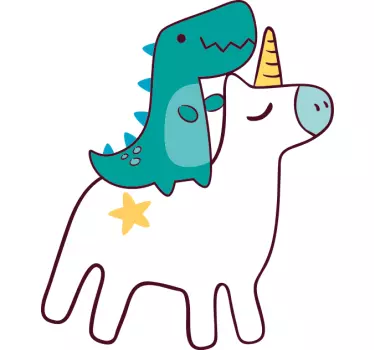 Nálepka pre deti dinosaurus jazdiaci na jednorožcovi - Tenstickers