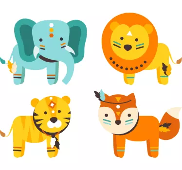 Indické detské zvieratá nálepky na stenu - Tenstickers